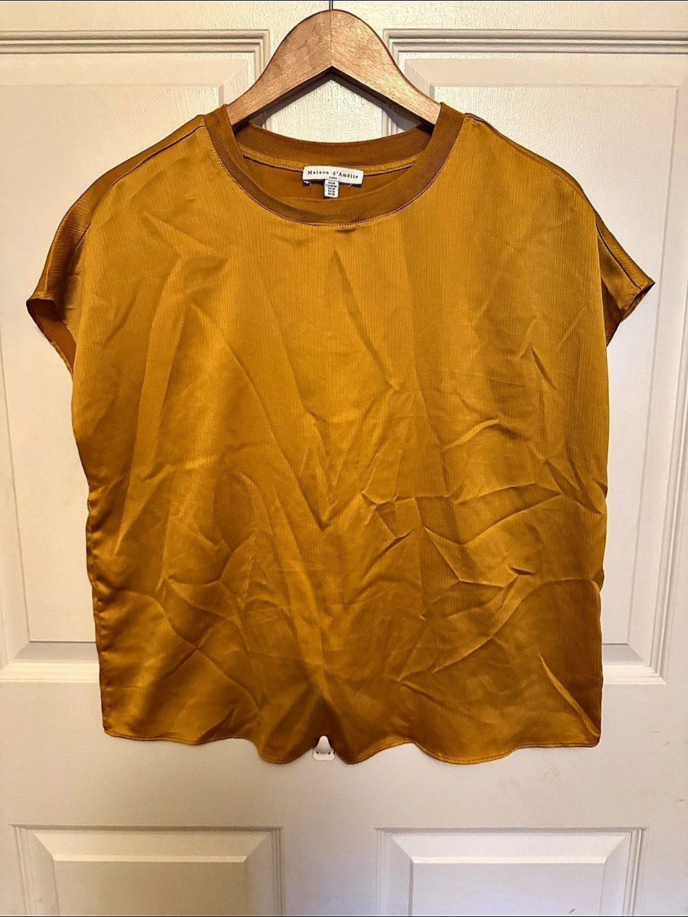 Maison d’Amélie Ribbed Short Sleeve Top in Yellow Size Medium